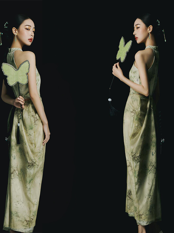 Ethnic Fashion Studio - Nieuwe groene Chinese stijl rugloze jurk