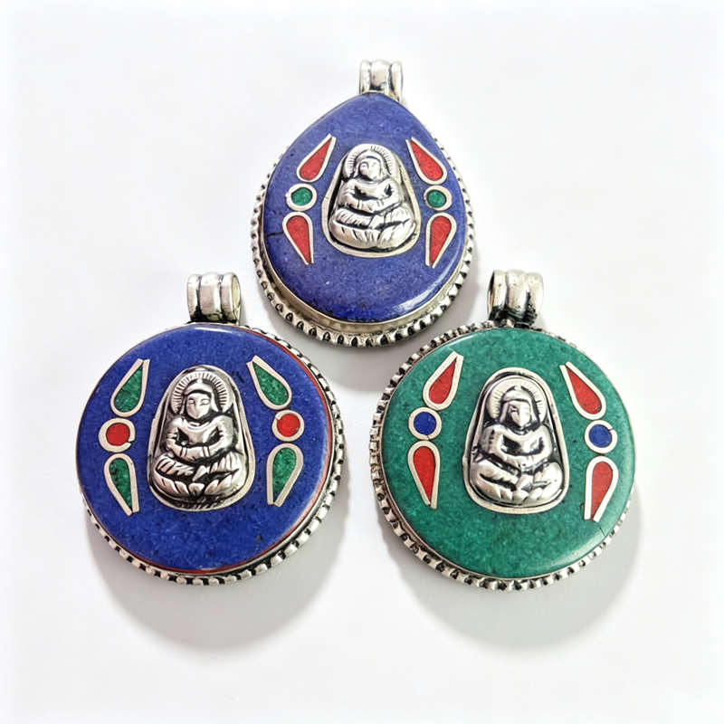 Ethnic Fashion Com - Tibetaanse Boeddha Amulet Hangers Koper Ingelegde