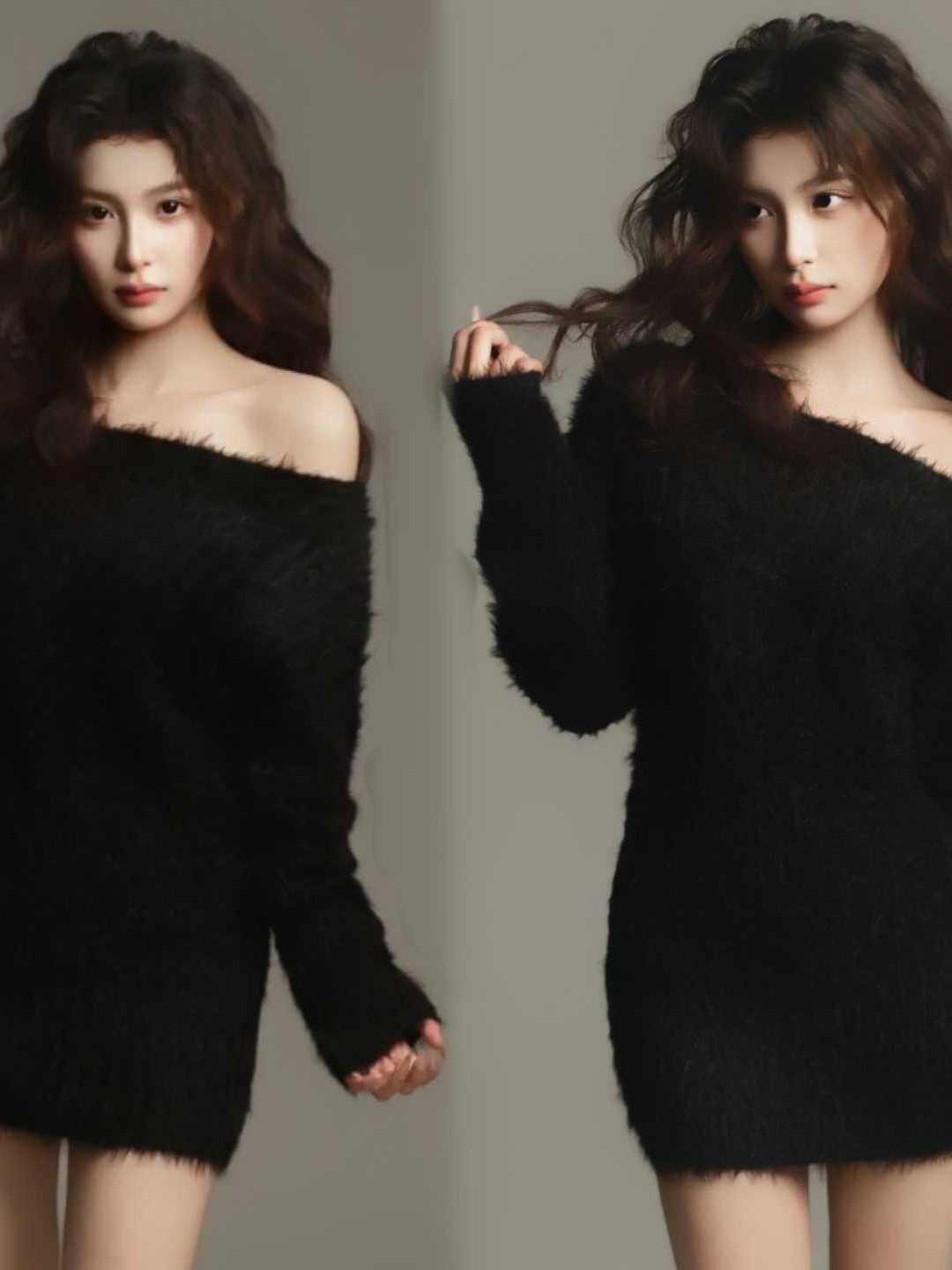 Ethnic Fashion Studio - Zwarte portretfotografie kleding, één schouder, Koreaanse