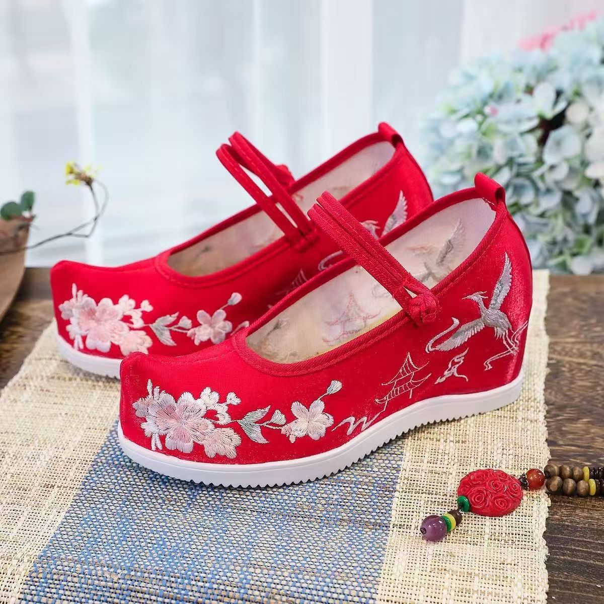 Ethnic Style - Vrouwen verhoogde interne geborduurde schoenen dikke