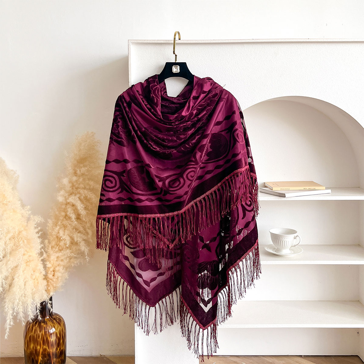 Retro fluwelen sjaal met kwast - Winter Ethnic Fashion For Women recensie en prijs